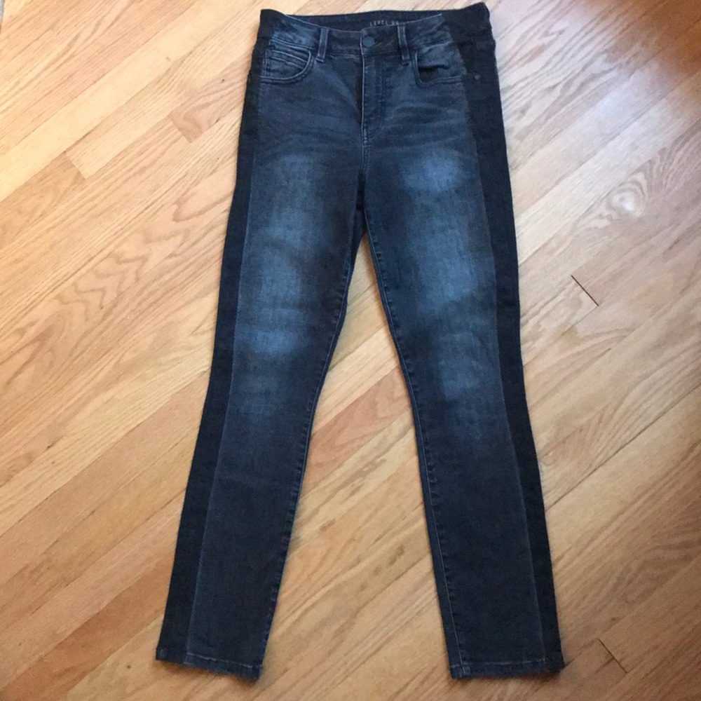 Level99 gray two tone high rise straight jeans 27